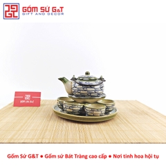 Bộ trà Nhật vẽ cá đàn khay sứ