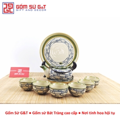 Bộ trà Nhật vẽ cá đàn khay sứ