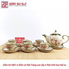 Bộ trà dáng bưởi vẽ đào đỏ