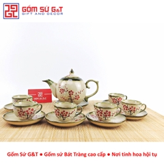 Bộ trà dáng bưởi vẽ đào đỏ