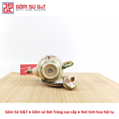 Bộ trà dáng bưởi vẽ đào đỏ