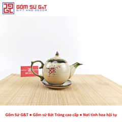 Bộ trà dáng bưởi vẽ đào đỏ
