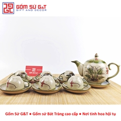 Bộ trà dáng bưởi vẽ chuồn khoai