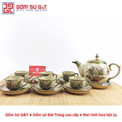 Bộ trà dáng bưởi vẽ chuồn khoai