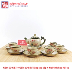 Bộ trà dáng gốc cây vẽ sen đỏ