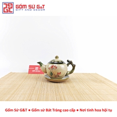 Bộ trà dáng gốc cây vẽ sen đỏ