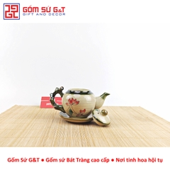 Bộ trà dáng gốc cây vẽ sen đỏ