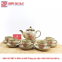 Bộ trà Minh Long vẽ đào đỏ