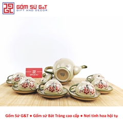 Bộ trà Minh Long vẽ đào đỏ