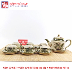 Bộ trà quai vuông vẽ chuồn khoai