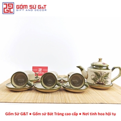 Bộ trà quai vuông vẽ chuồn khoai