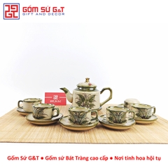 Bộ trà quai vuông vẽ chuồn khoai