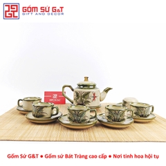 Bộ trà quai vuông vẽ chuồn khoai