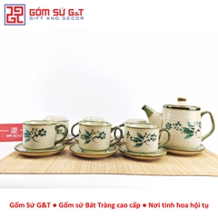 Bộ trà cafe tròn vẽ đào xanh