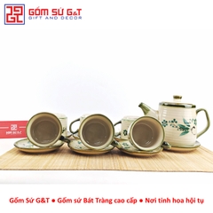 Bộ trà cafe tròn vẽ đào xanh