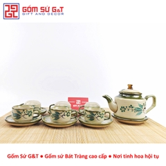 Bộ trà quai vuông vẽ đào xanh