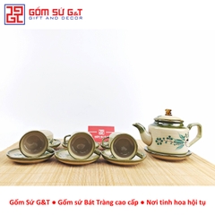 Bộ trà quai vuông vẽ đào xanh