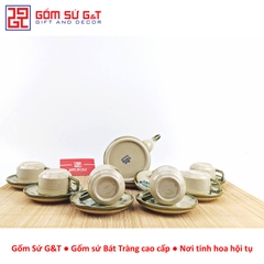 Bộ trà quai vuông vẽ đào xanh