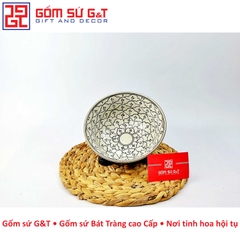 Tô sâu men xanh đồng vẽ hoa bèo