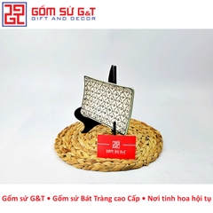 Khay chữ nhật men xanh đồng vẽ hoa bèo