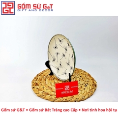 Đĩa tròn men xanh đồng vẽ chuồn kim