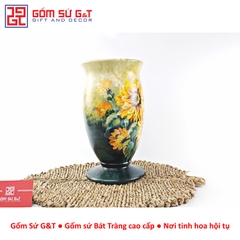 Lọ hoa vuốt tay dáng ly thấp vẽ hoa hướng dương