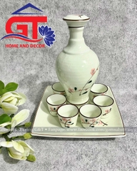 Bộ nậm rượu đào phai men kem