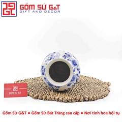 Lọ hoa dáng phích vai vuông men lam vẽ hoa cành H25