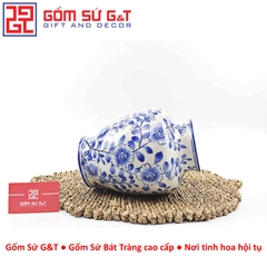 Lọ hoa dáng phích vai vuông men lam vẽ hoa cành H25
