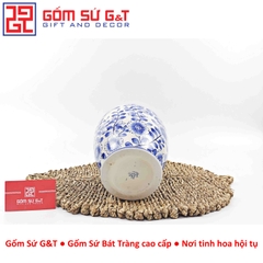 Lọ hoa dáng phích vai vuông men lam vẽ hoa cành H25