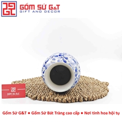 Lọ hoa dáng phích cổ cao men lam vẽ hoa cành H28