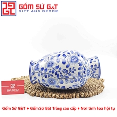 Lọ hoa dáng phích cổ cao men lam vẽ hoa cành H28