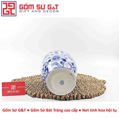 Lọ hoa dáng phích cổ cao men lam vẽ hoa cành H28