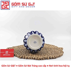 Lọ hoa dáng tỏi men lam vẽ chim đào H24