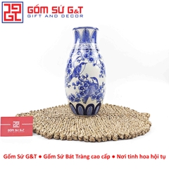 Lọ hoa dáng ống men lam vẽ chim đào H30