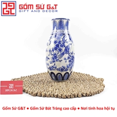 Lọ hoa dáng ống men lam vẽ chim đào H30