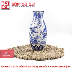 Lọ hoa dáng ống men lam vẽ chim đào H30