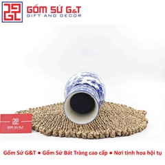 Lọ hoa dáng ống men lam vẽ chim đào H30