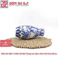 Lọ hoa dáng ống men lam vẽ chim đào H30
