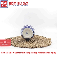 Lọ hoa dáng ống men lam vẽ chim đào H30