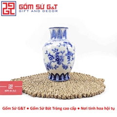 Lọ hoa dáng vò men lam vẽ chim đào H28