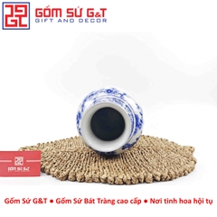 Lọ hoa dáng vò men lam vẽ chim đào H28