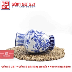 Lọ hoa dáng vò men lam vẽ chim đào H28
