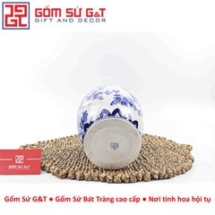 Lọ hoa dáng vò men lam vẽ chim đào H28