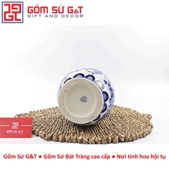 Lọ hoa dáng tỏi chân cao men lam vẽ chim đào H32