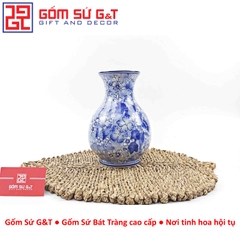Lọ hoa dáng tỏi men lam vẽ hoa nhạt H24