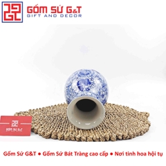 Lọ hoa dáng tỏi men lam vẽ hoa nhạt H24