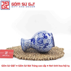 Lọ hoa dáng tỏi men lam vẽ hoa nhạt H24
