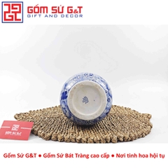 Lọ hoa dáng tỏi men lam vẽ hoa nhạt H24
