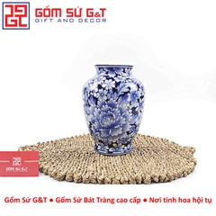 Lọ hoa dáng phích men lam vẽ ngàn hoa H25